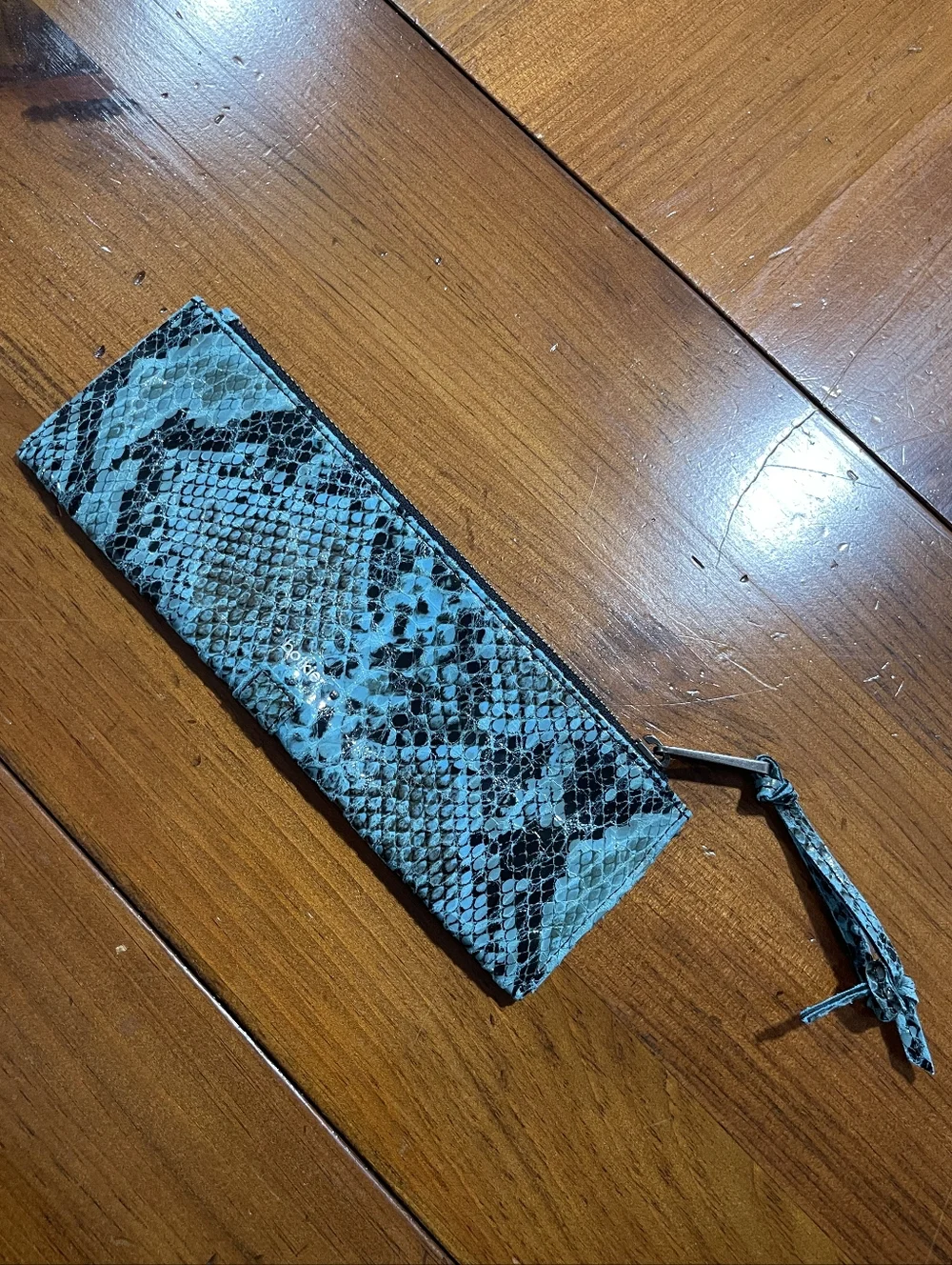 Botkier Blue Black Animal Snake Print Card Holder Wallet Zipper Pouch Bag Insert